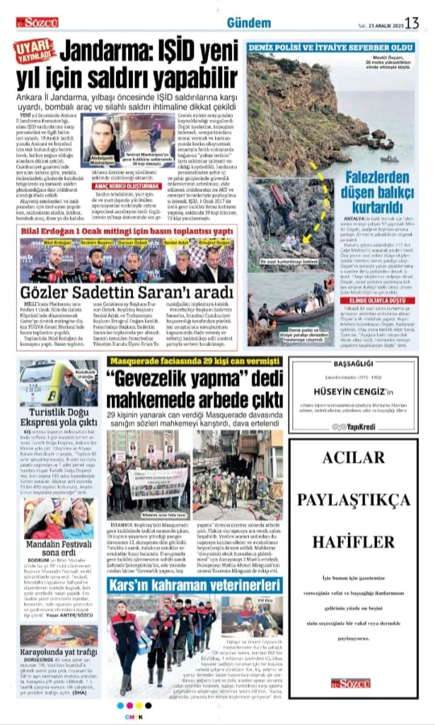 Sözcü Gazetesi 23 Aralık İlanları