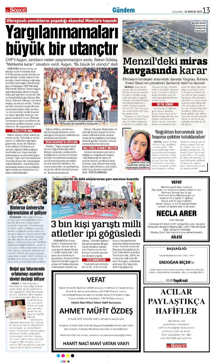 Sözcü Gazetesi 24 Aralık İlanları