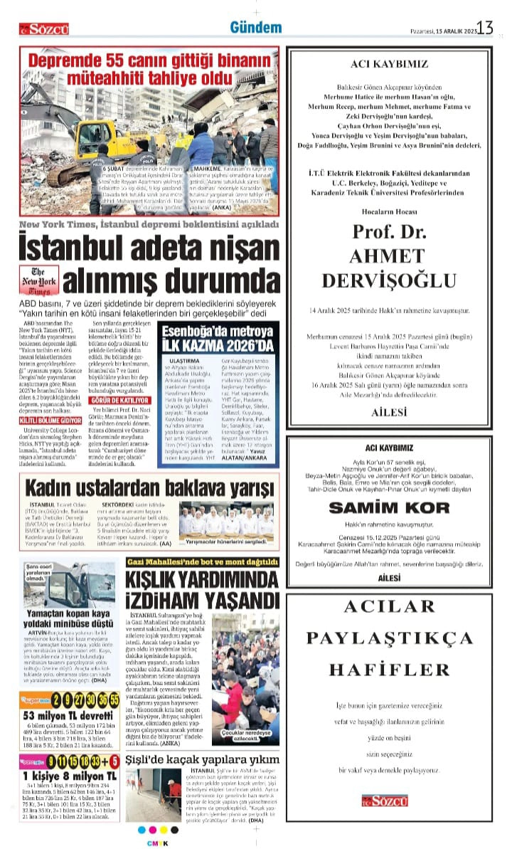 Sözcü gazetesi 15 Aralık İlanları