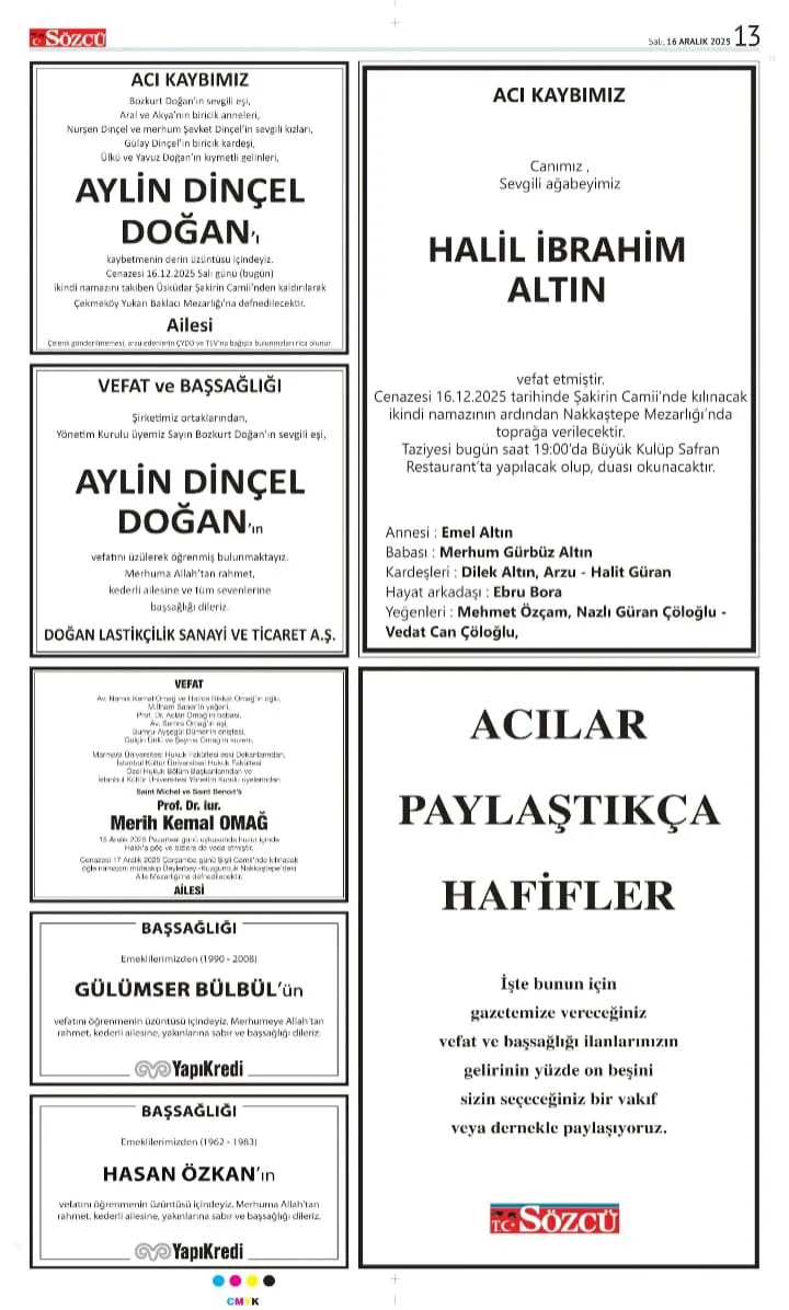 Sözcü 16 Aralık İlanları