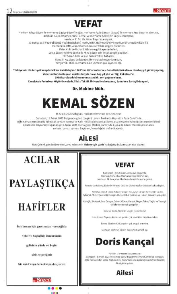 Sözcü Gazetesi 18 Aralık İlanları