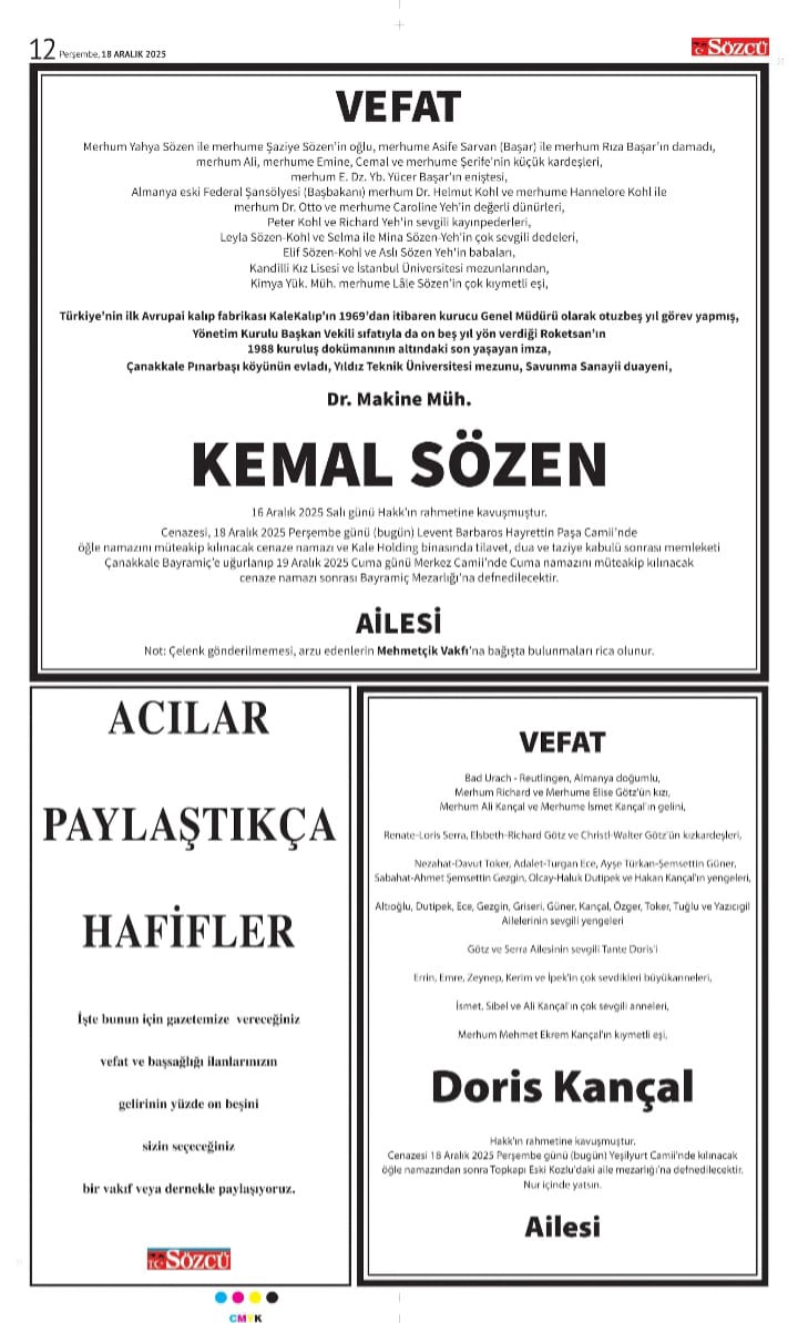 Sözcü Gazetesi 18 Aralık İlanları