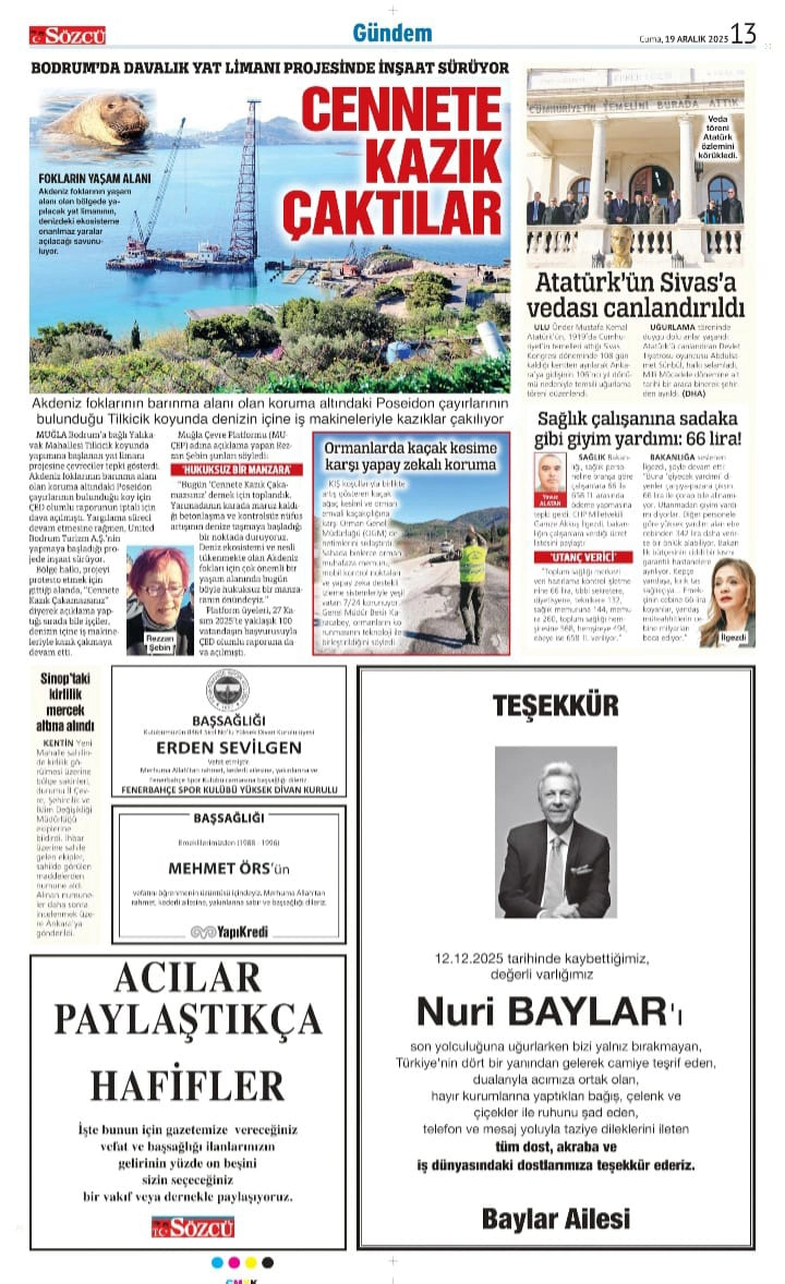 Sözcü Gazetesi 19 Aralık İlanları