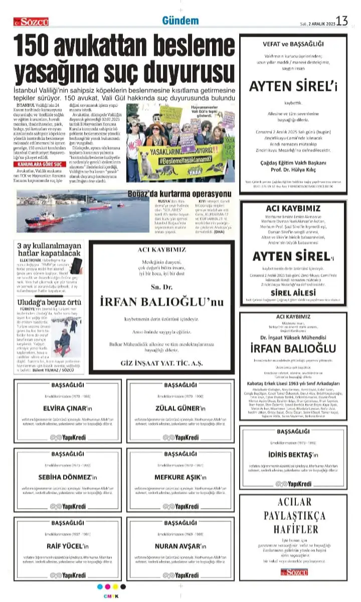 Sözcü Gazetesi 2 Aralık 2025 İlanları