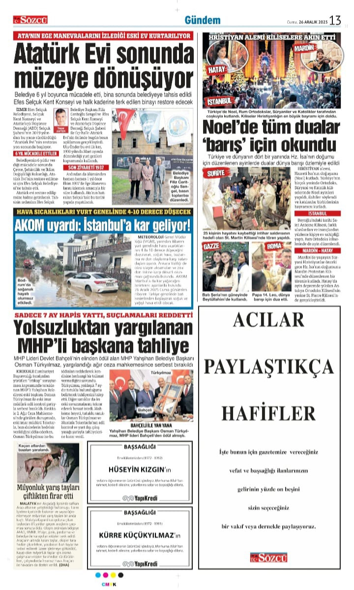 Sözcü 26 Aralık 2025 İlanları