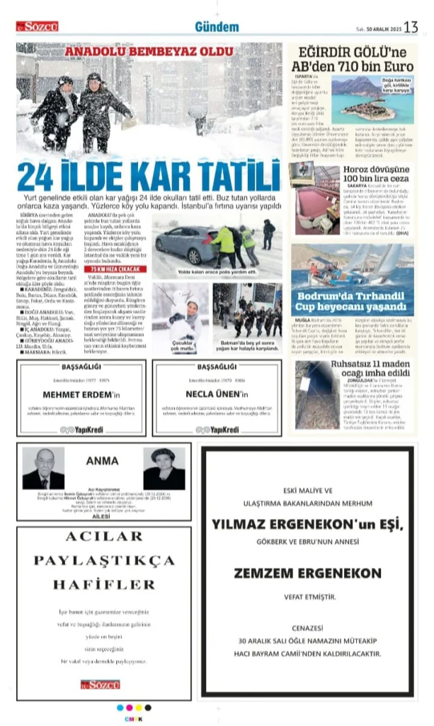 Sözcü gazetesi 30 Aralık 2025