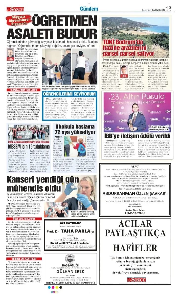 Sözcü Gazetesi 4 Aralık 2025 İlanları