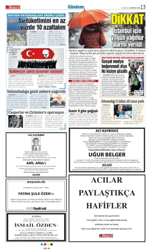 Sözcü 6 Aralık İlanları