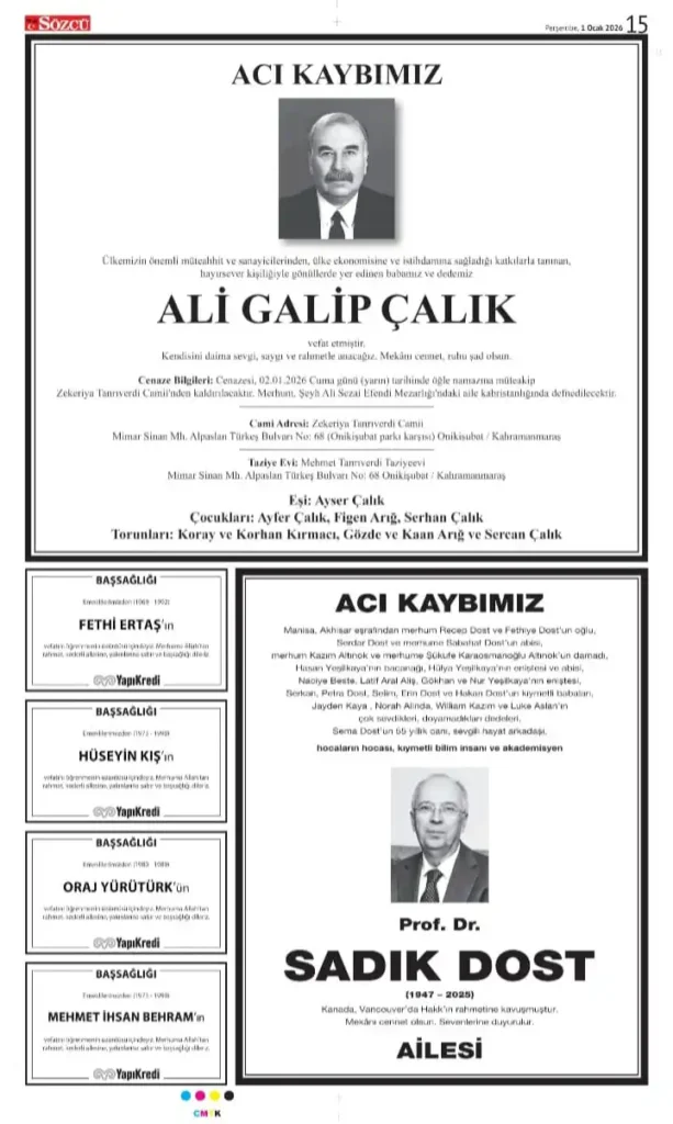 Sözcü 1 Ocak 2026 İlanları