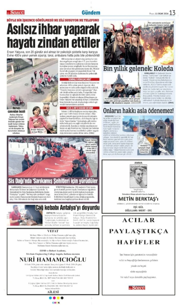 Sözcü Gazetesi 11 Ocak 2026 İlanları
