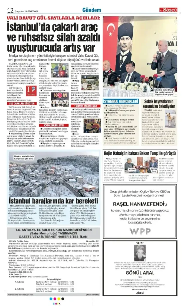 Sözcü Gazetesi 14 Ocak 2026 İlanları