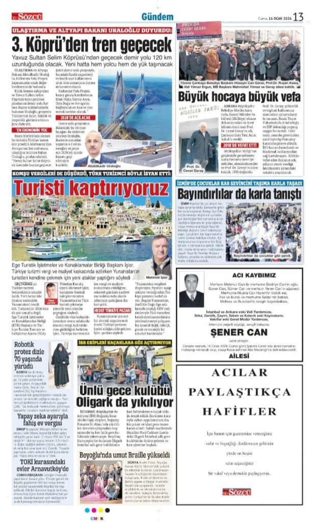Sözcü Gazetesi 16 Ocak 2026 İlanları