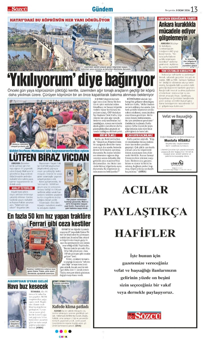 Sözcü Gazetesi 8 Ocak 2026 İlanları