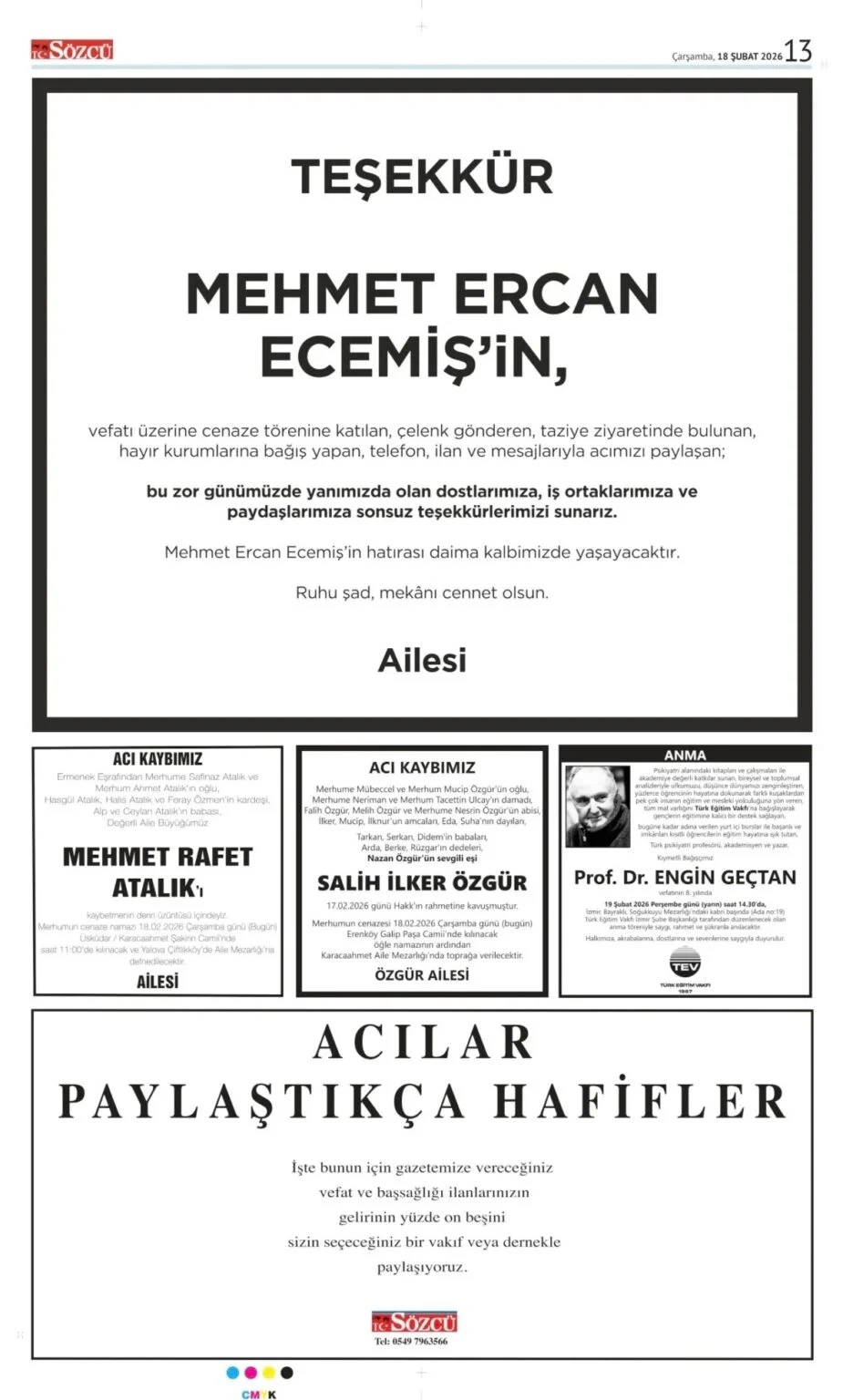 Sözcü 18 Şubat 2026 İlanları