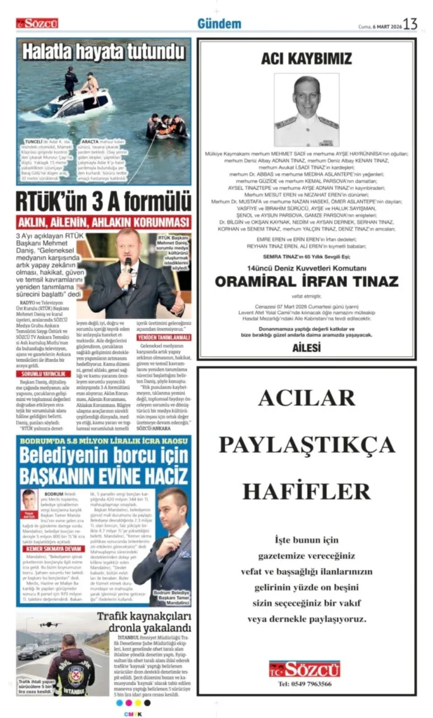 Sözcü Gazetesi 6 Mart 2026 İlanları