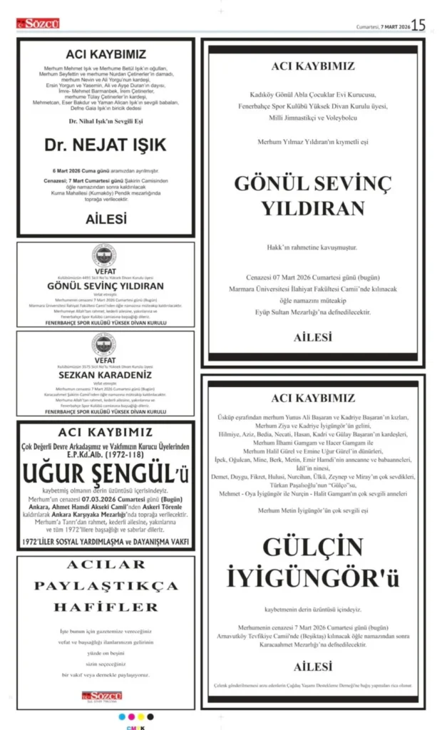Sözcü Gazetesi 7 Mart İlanları 2