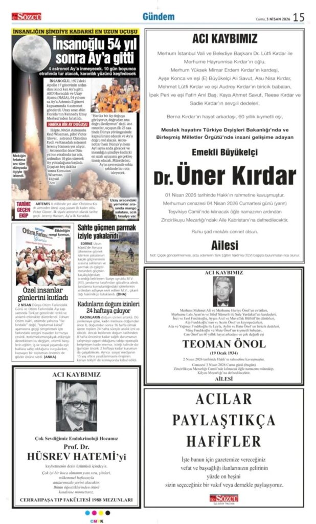 Sözcü Gazetesi 3 Nisan 2026