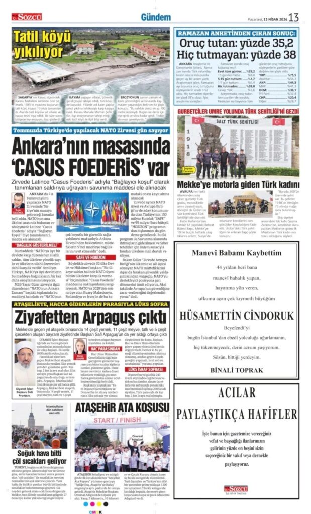 Sözcü Gazetesi 13 Nisan 2026