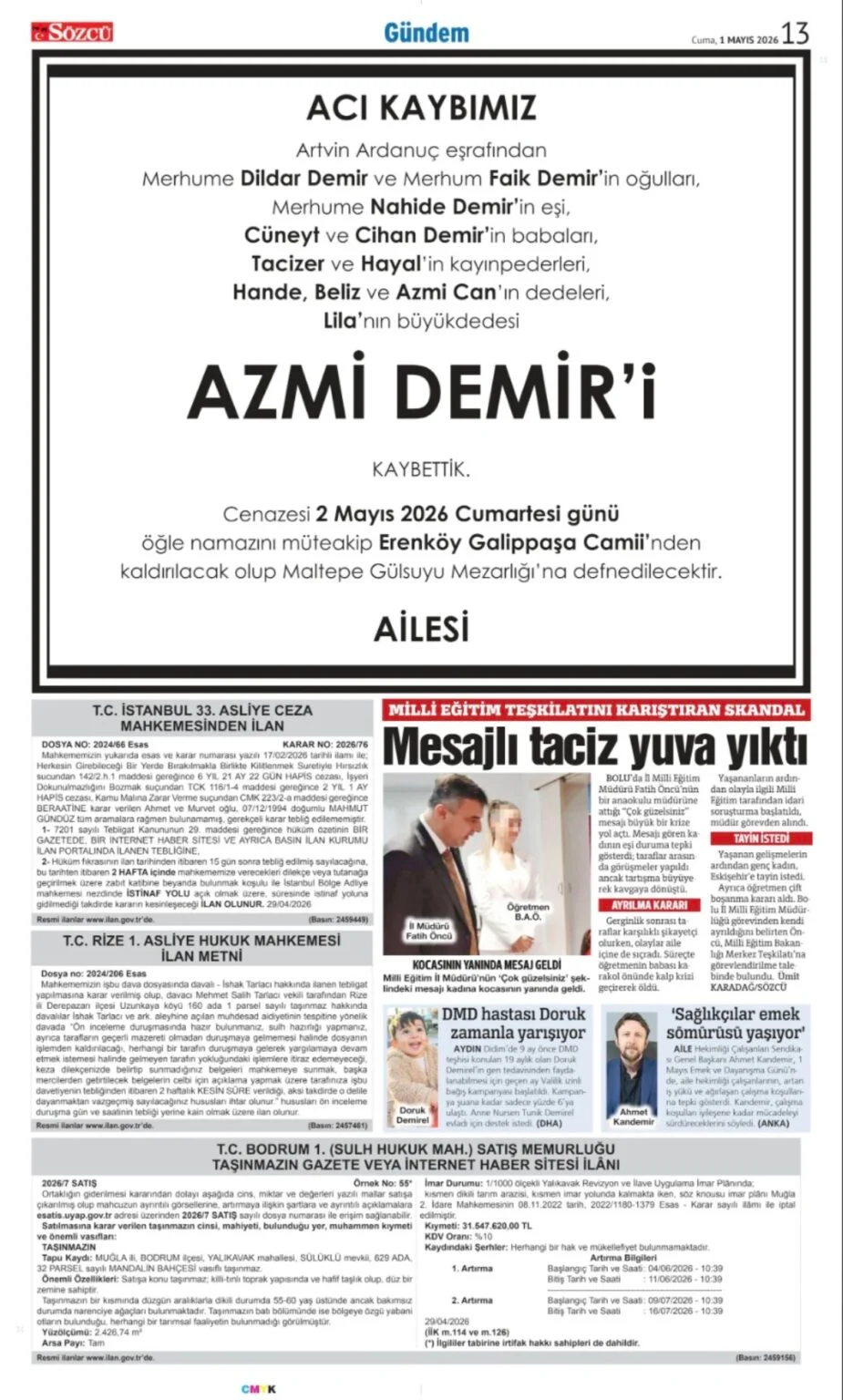 Sözcü Gazetesi 1 Mayıs 2026
