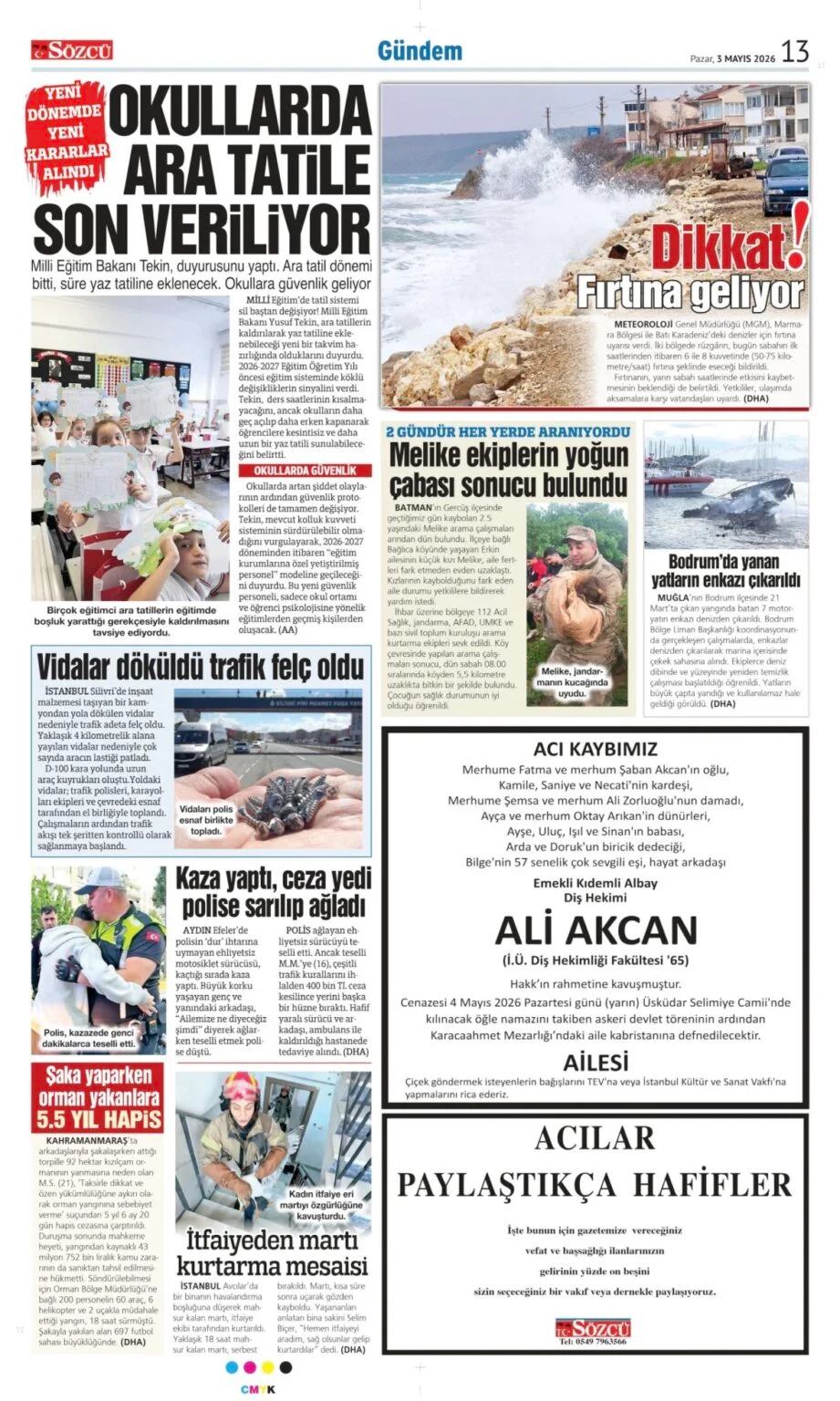 Sözcü Gazetesi 3 Mayıs 2026