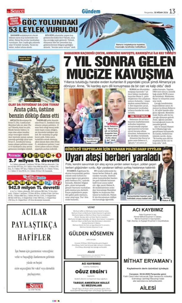 Sözcü Gazetesi 30 Nisan 2026