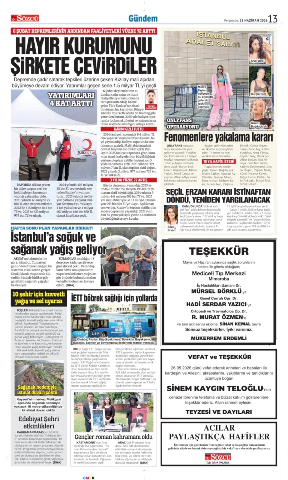 11 Haziran 2026 Vefat, Başsağlığı İlanları Sözcü