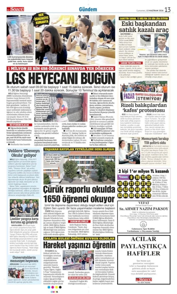 13 Haziran 2026 Vefat, Başsağlığı İlanları Sözcü