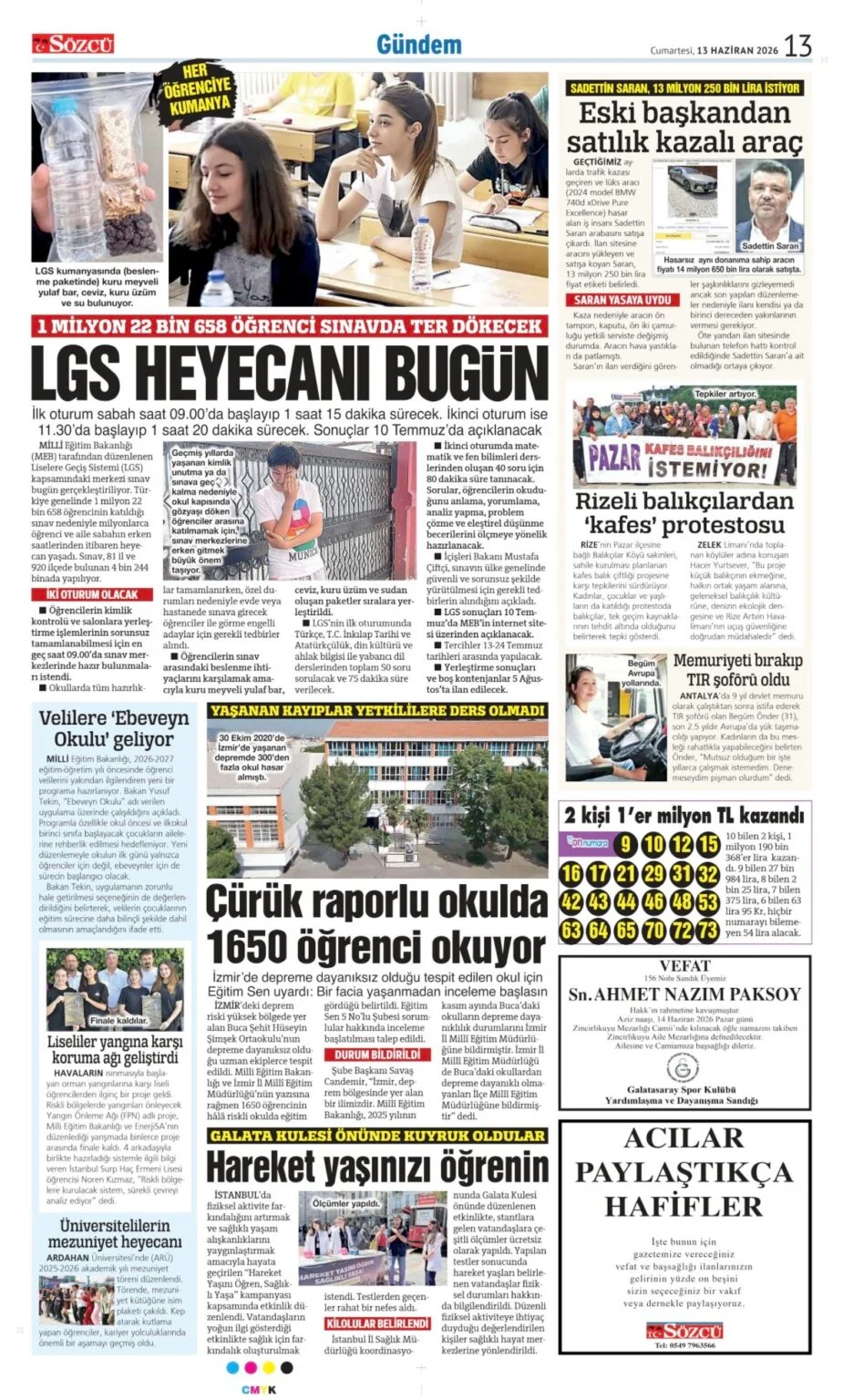 13 Haziran 2026 Vefat, Başsağlığı İlanları Sözcü