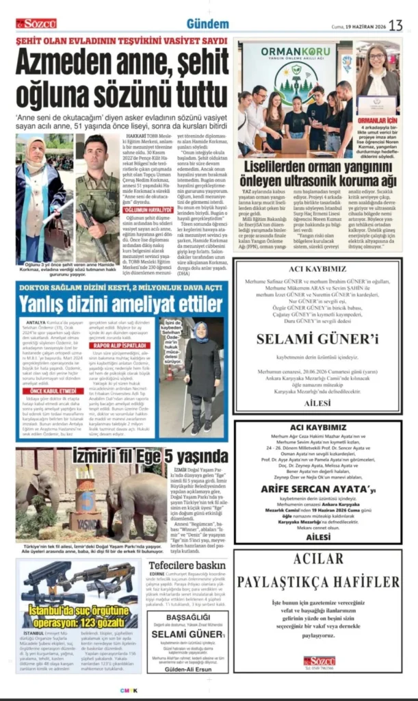 19 Haziran 2026 Vefat, Başsağlığı İlanları Sözcü