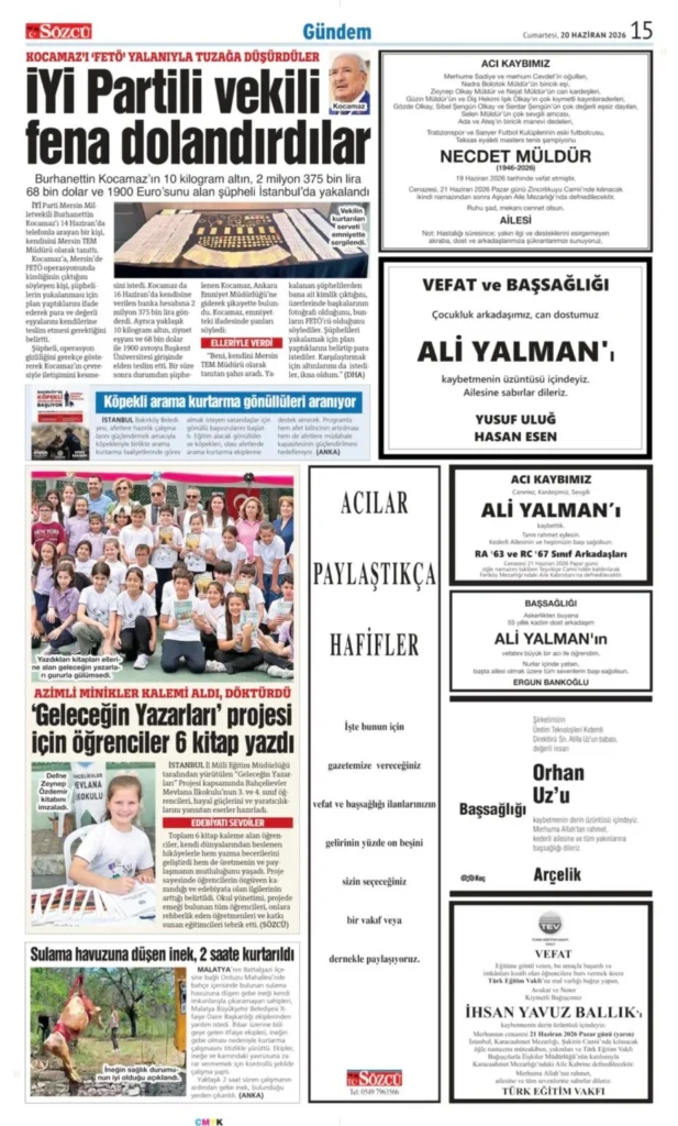 20 Haziran 2026 Vefat, Başsağlığı İlanları Sözcü