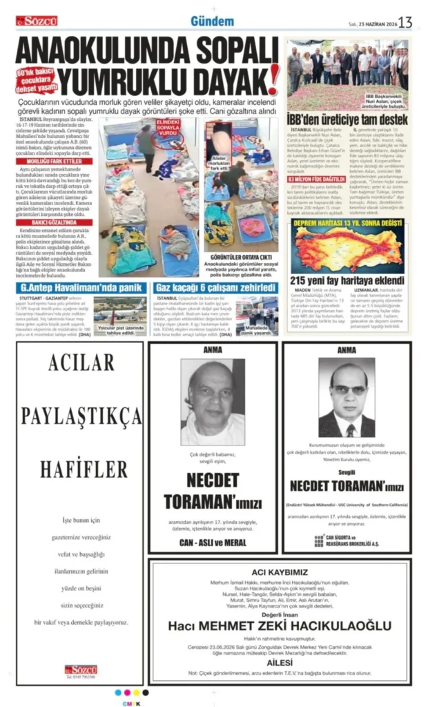23 Haziran 2026 Vefat, Başsağlığı İlanları Sözcü
