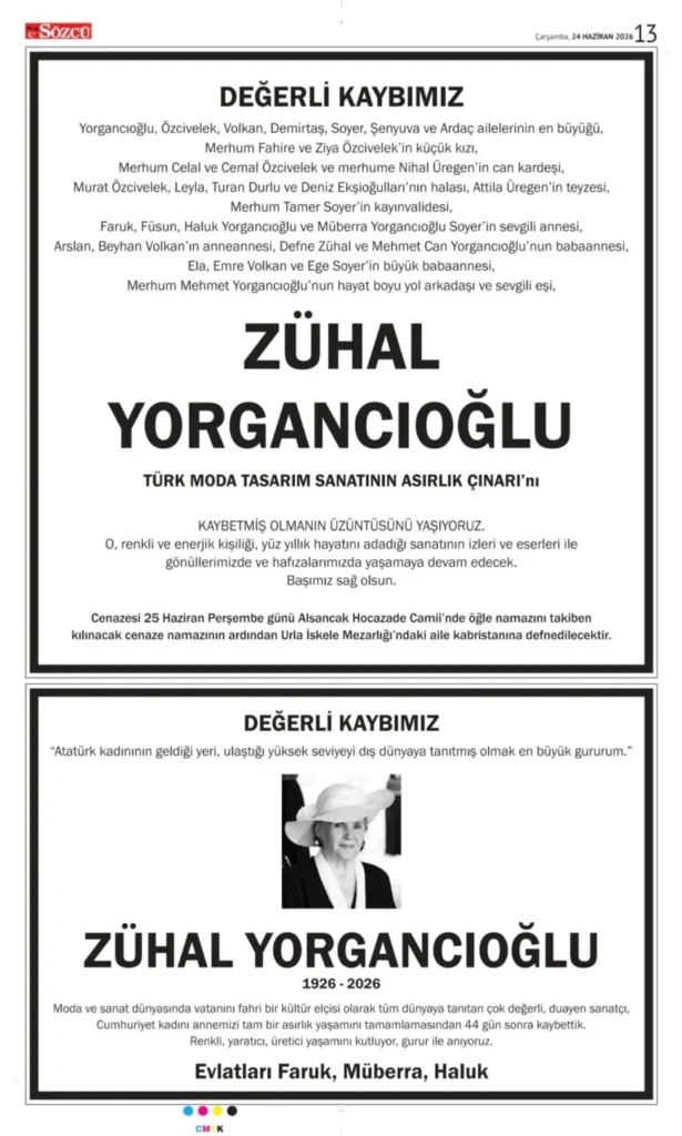 Yarım sayfa vefat ilanı
