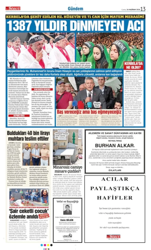 26 Haziran 2026 Vefat, Başsağlığı İlanları Sözcü