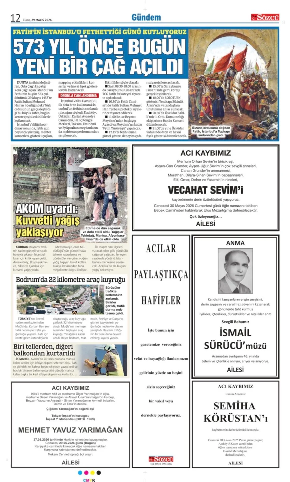 Sözcü 29 Mayıs 2026 Vefat - Başsağlığı