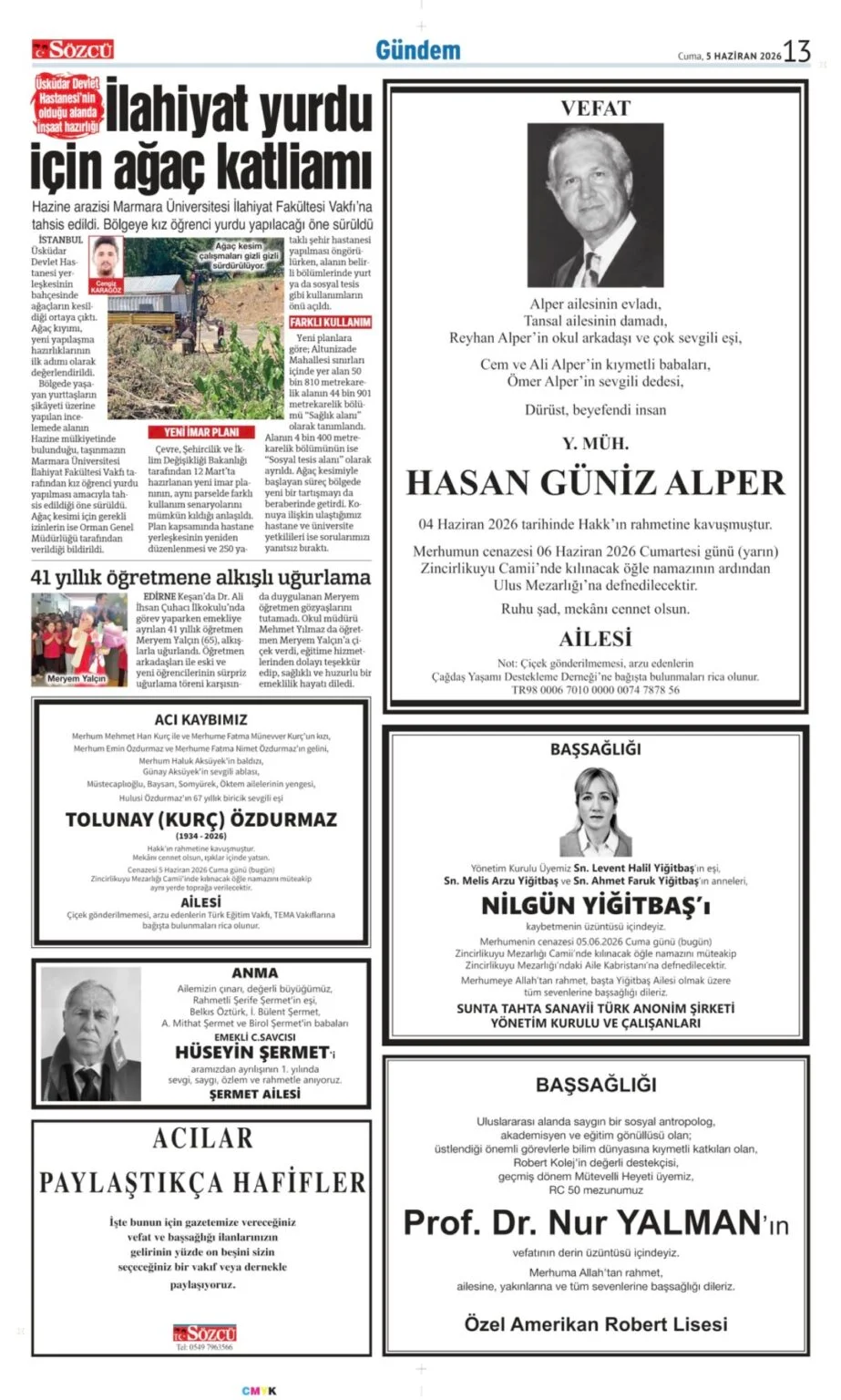 5 Haziran 2026 Vefat, Başsağlığı İlanları Sözcü