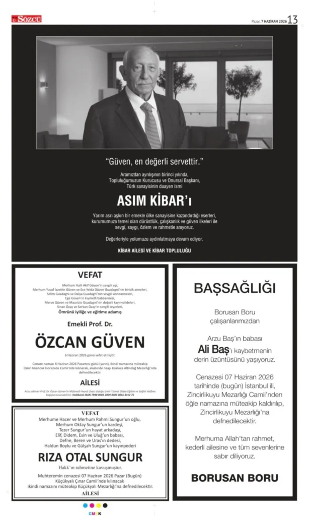 7 Haziran 2026 Vefat, Başsağlığı İlanları Sözcü