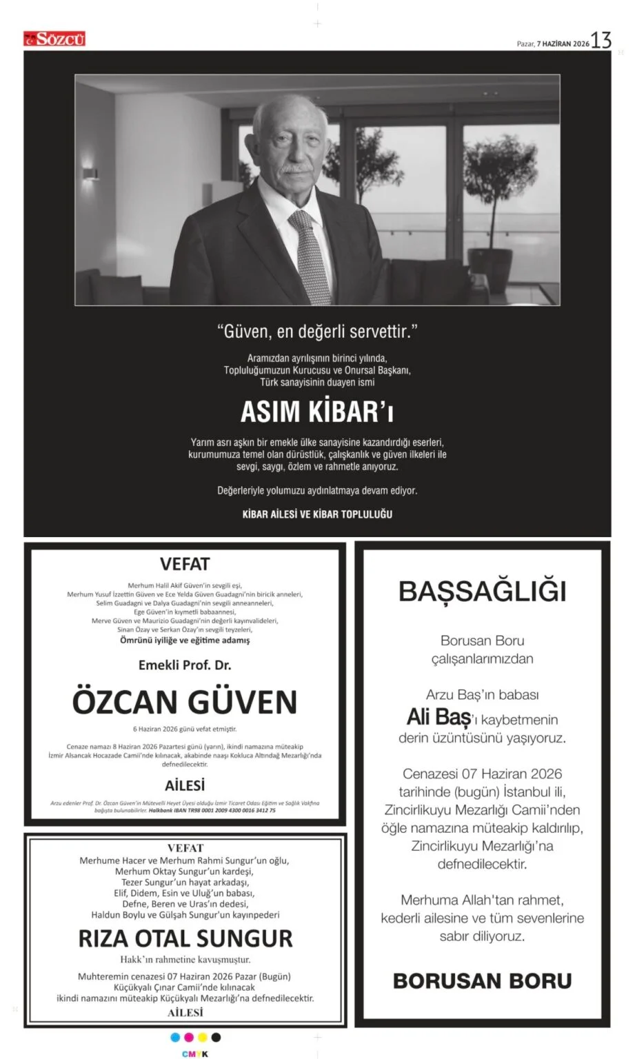 7 Haziran 2026 Vefat, Başsağlığı İlanları Sözcü