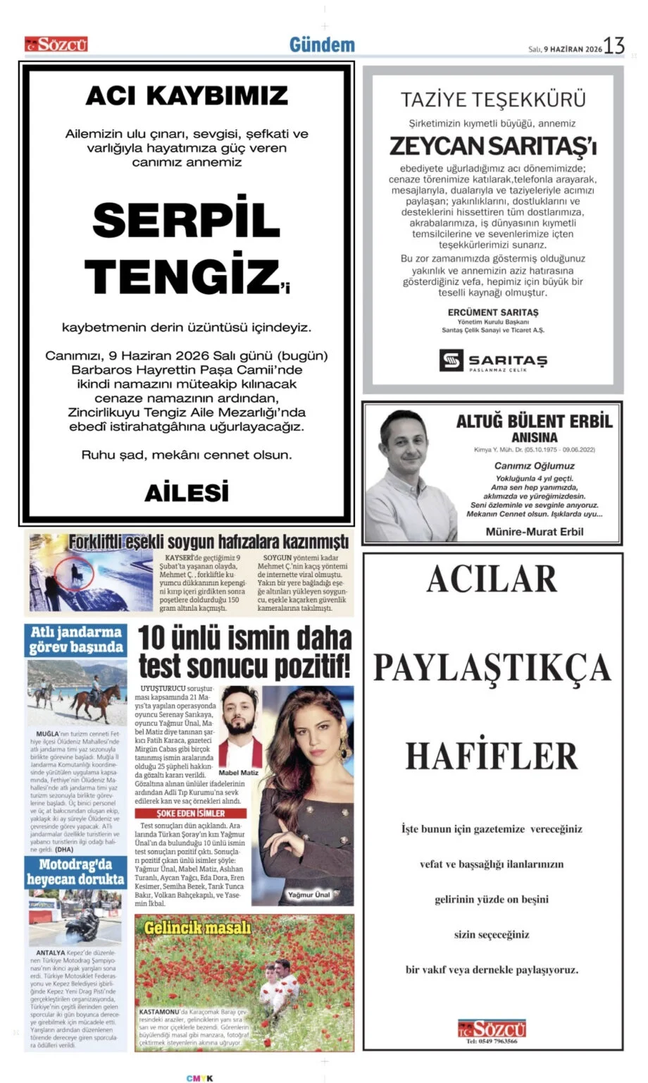9 Haziran 2026 Vefat, Başsağlığı İlanları Sözcü