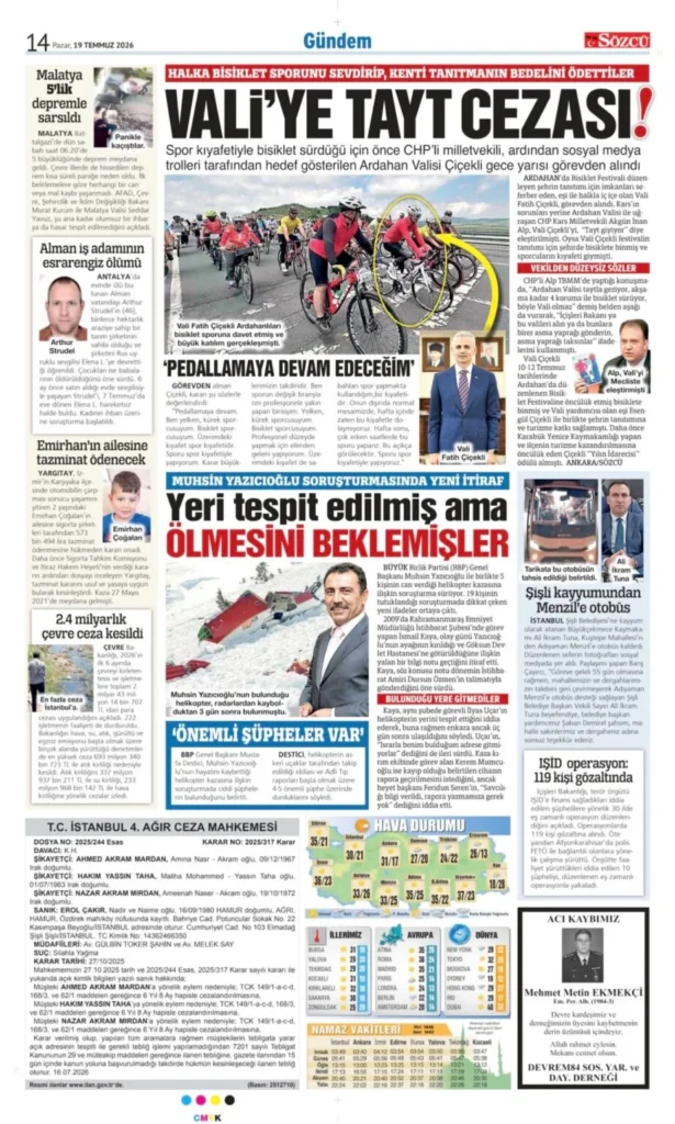 19 Temmuz 2026 Vefat, Başsağlığı İlanları Sözcü 2