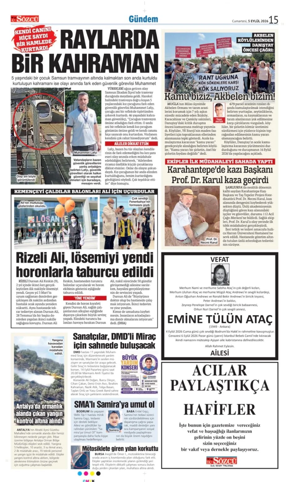 Sözcü Gazetesi 5 Eylül Vefat İlanları