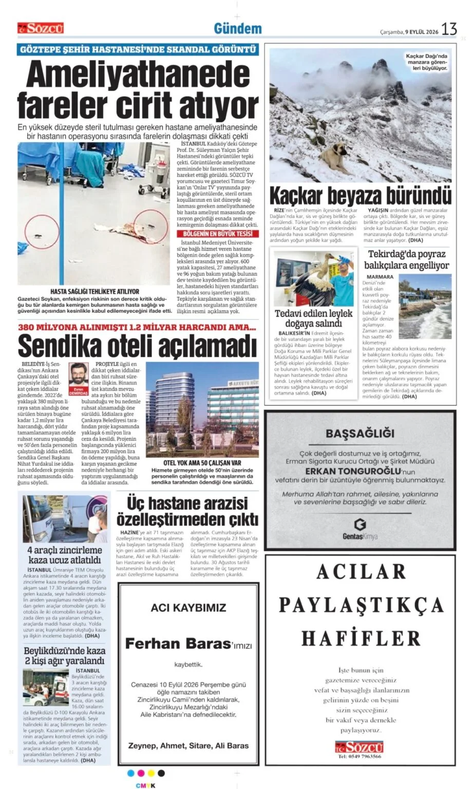 Sözcü Gazetesi 9 Eylül Vefat İlanları