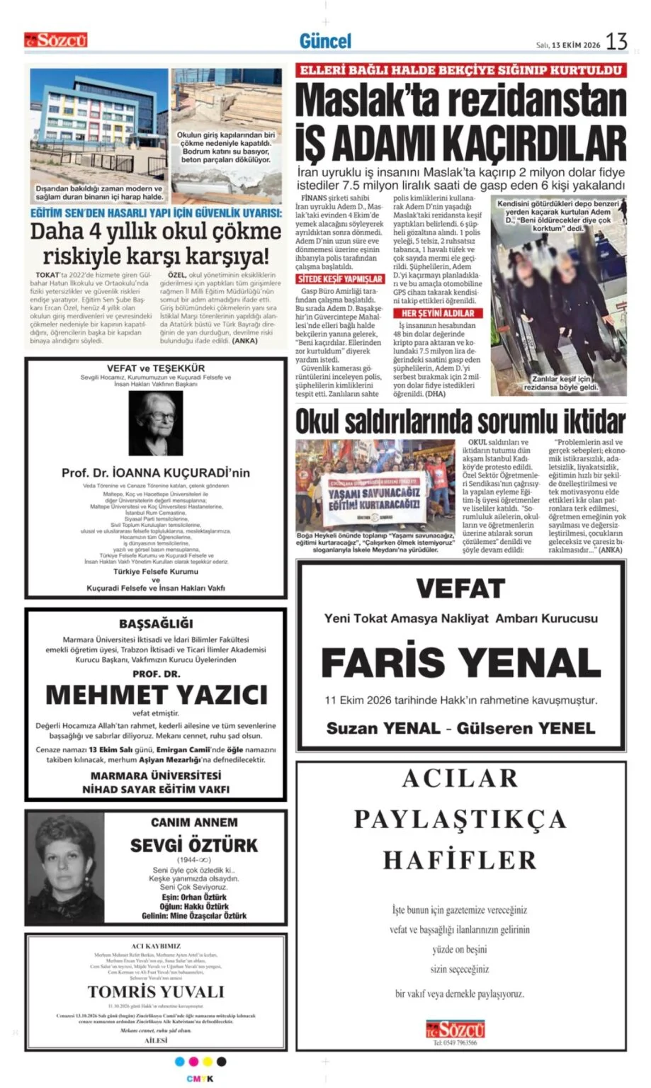 13 Ekim 2026 Vefat, Başsağlığı, Teşekkür, İlanı