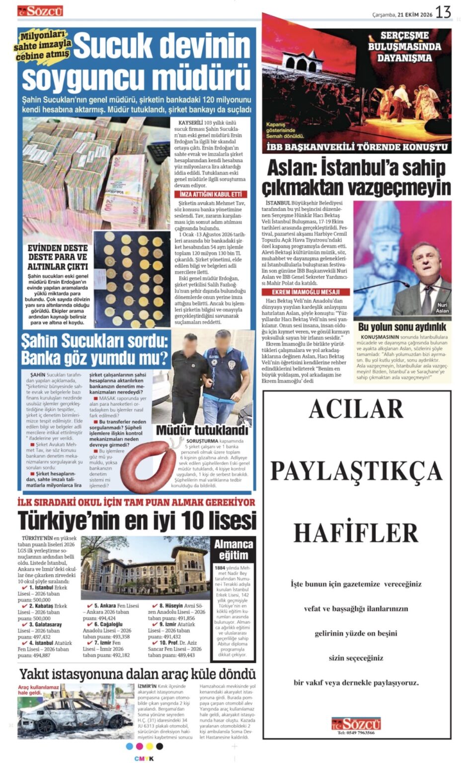 21 Ekim 2026 Sözcü Gazetesi vefat ve başsağlığı ilanları